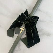 Load image into Gallery viewer, Velvet Bow Palm Sunday Candle - Olive
