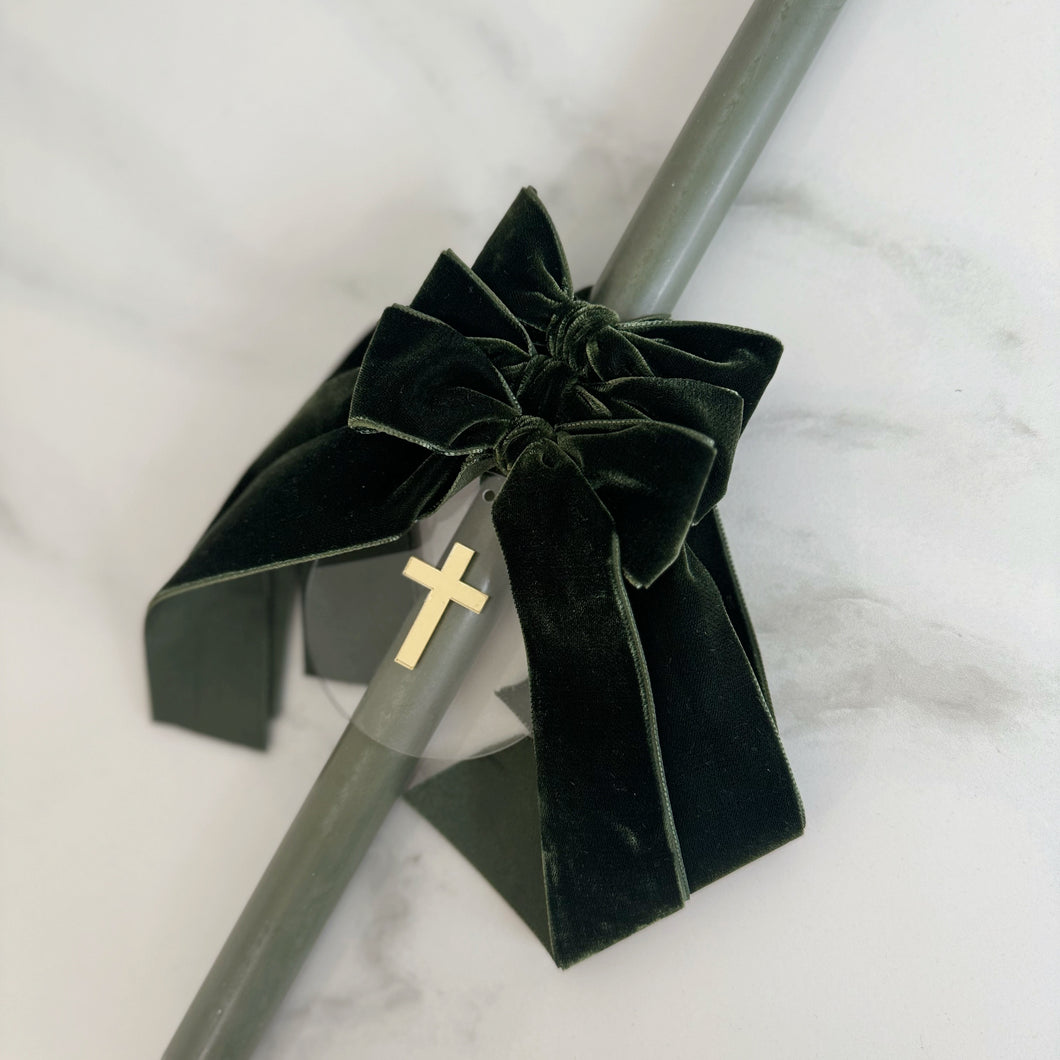 Velvet Bow Palm Sunday Candle - Olive