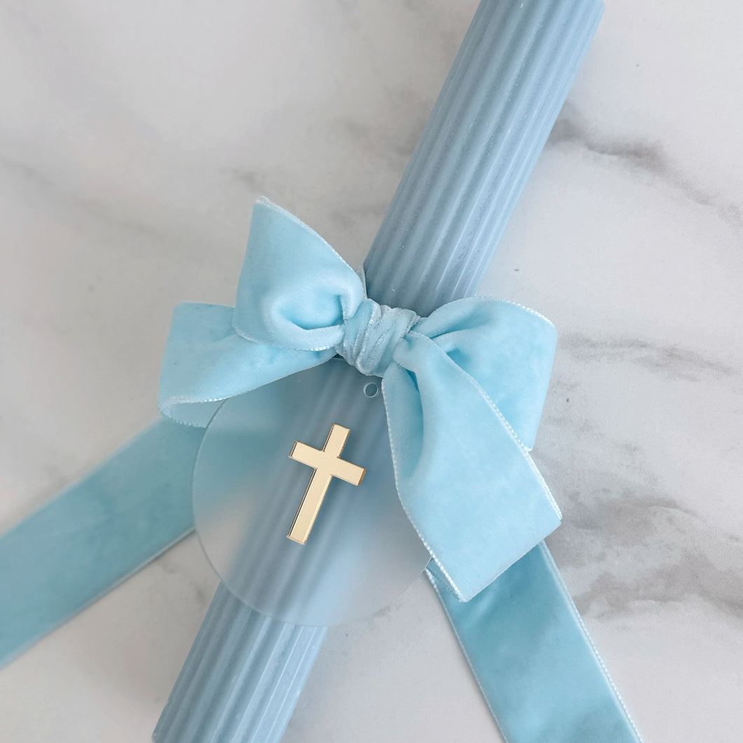 Fluted Palm Sunday Candle - Blue