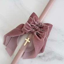 Load image into Gallery viewer, Velvet Bow Palm Sunday Candle - Mauve
