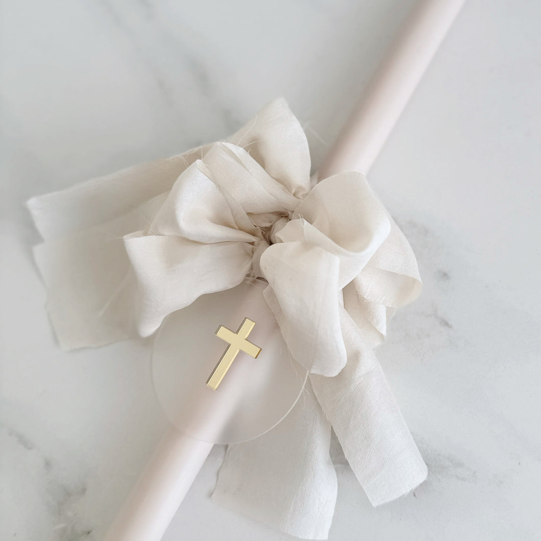 Silk Bow Palm Sunday Candle - Ivory