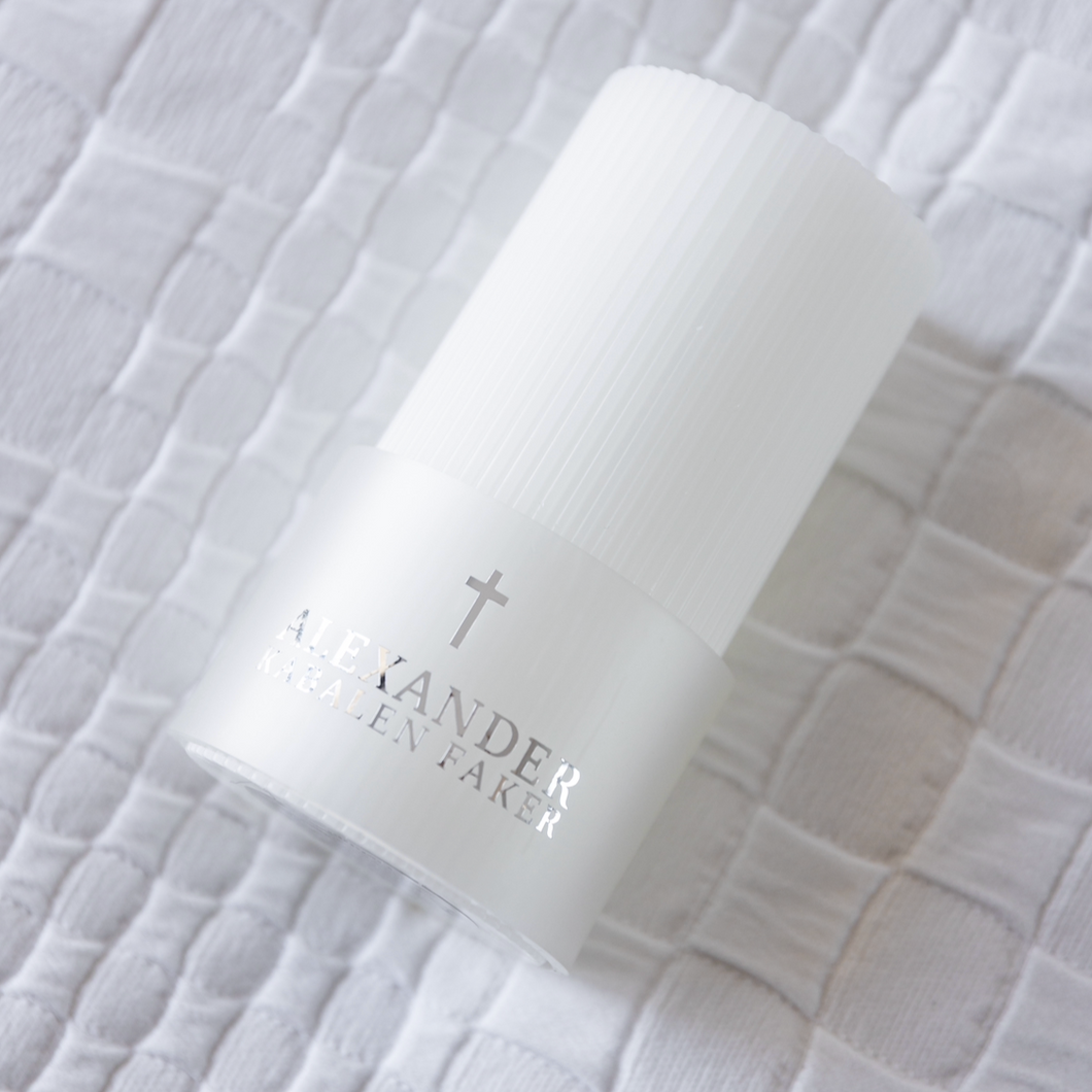 Ribbed Christening Candle with Acrylic Cuff