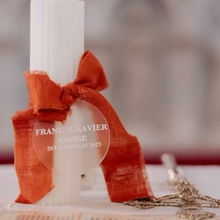 Load image into Gallery viewer, Ribbed Christening Candle with Acrylic Plaque
